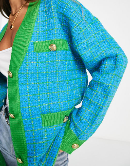Y.A.S - Vest met knopen en minirok van bouclé in blauw