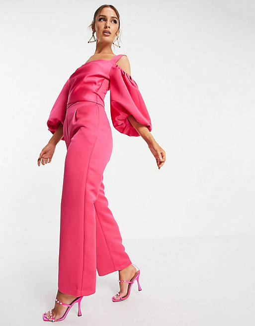 Yaura oversized sleeve cami top and tailored pants set in hot pink | ASOS
