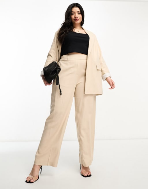 Yours linen-look suit in camel