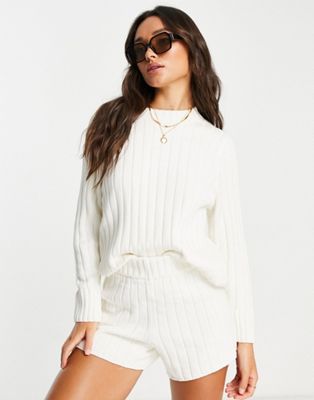 Zulu & Zephyr cotton thick rib beach jumper co-ord in white - WHITE