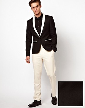 ASOS Slim Fit Tuxedo Suit Black Jacket White Trousers at ASOS