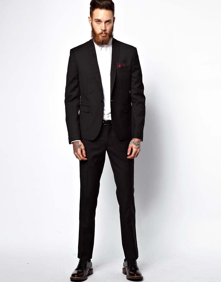 Selected Tuxedo With Floral Shawl Collar In Black at ASOS