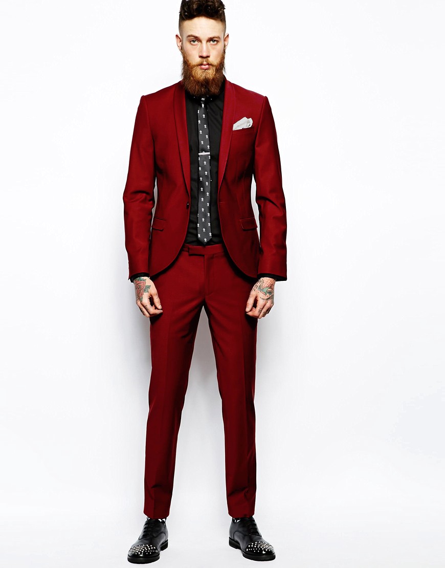 Noose & Monkey Red Suit In Skinny Fit at ASOS