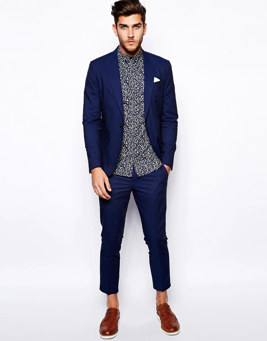 Selected Linen Mix Casual Navy Suit at ASOS