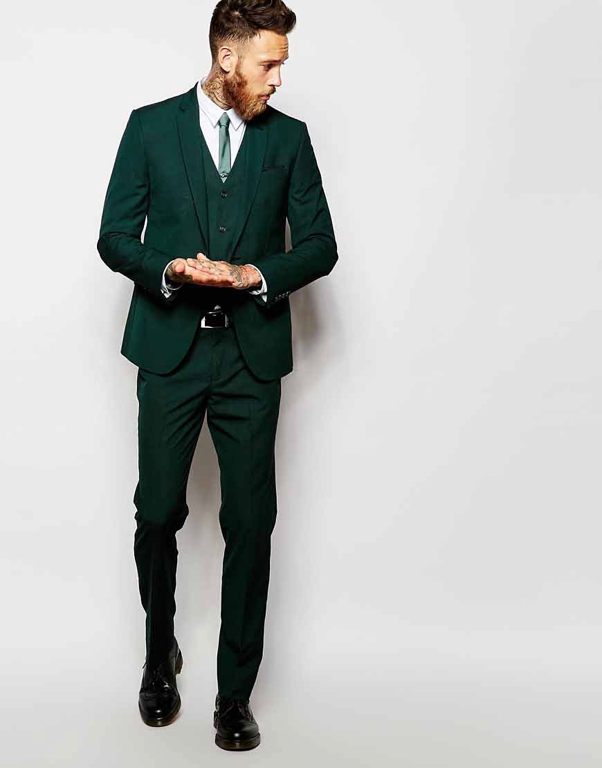 ASOS Slim Fit Suit In Dark Green Pindot at ASOS