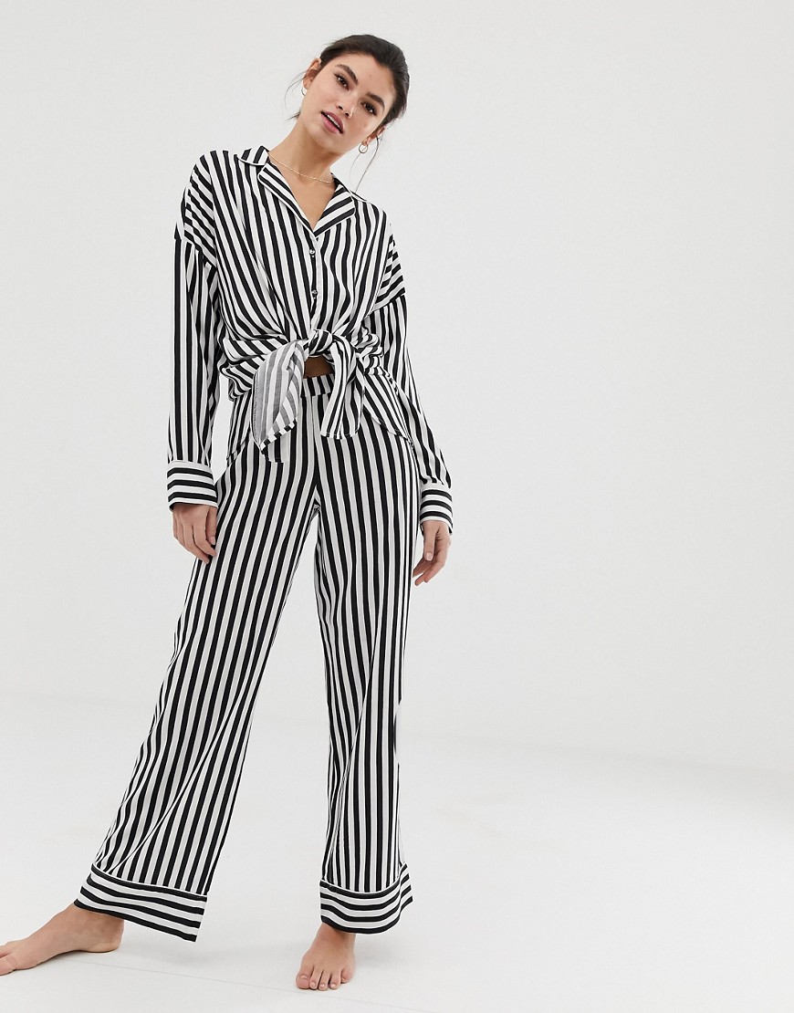 Lindex stripe pyjama trouser in black and white