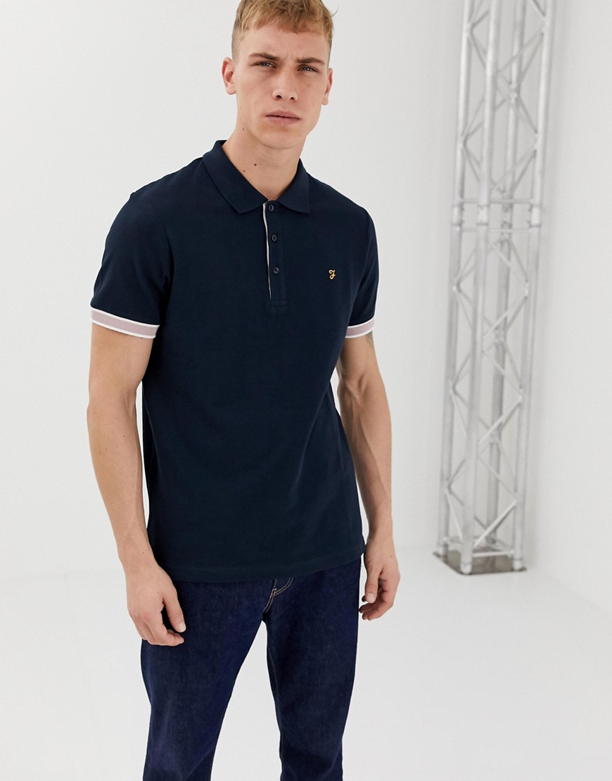 Farah Wade slim fit tipped cuff polo in navy