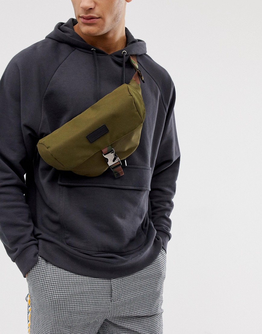 Consigned clip bumbag with camo webbing in khaki