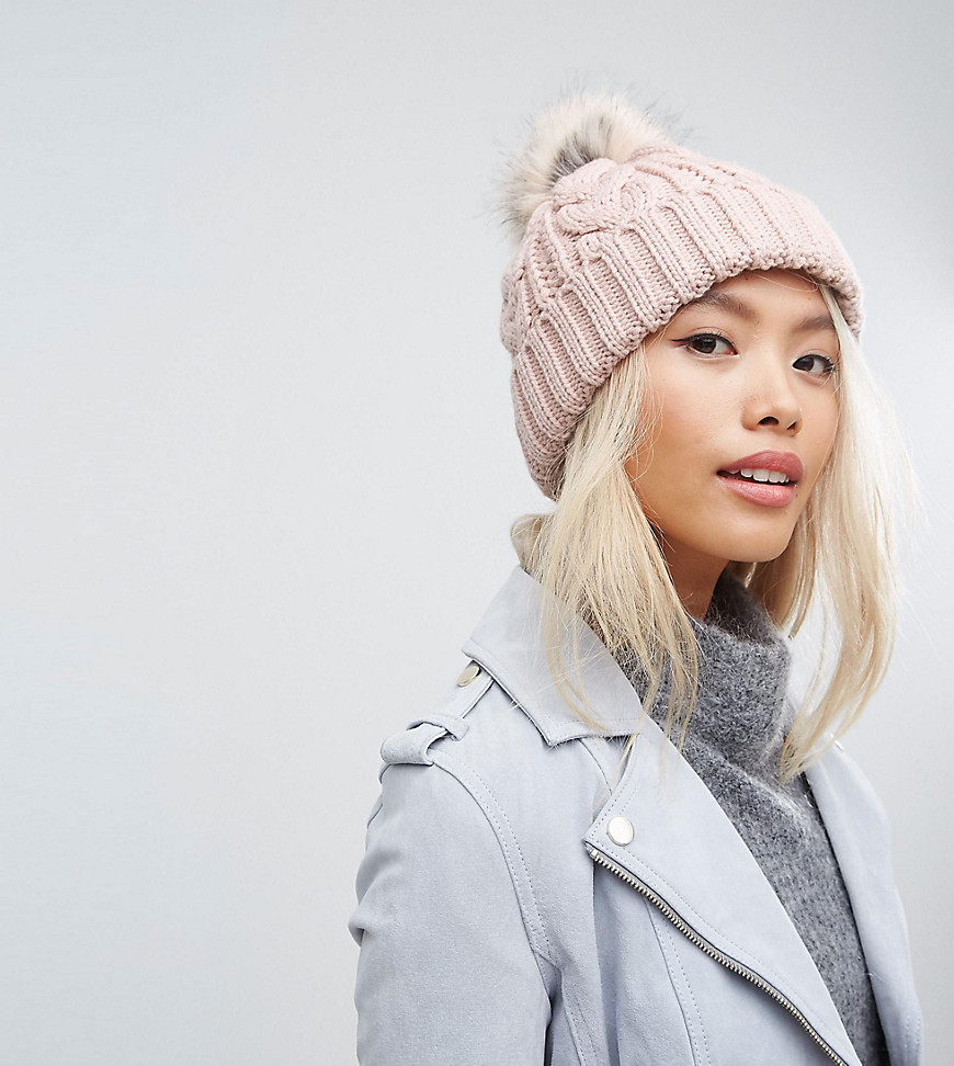 Stitch & Pieces Cable Pom Beanie in Blush Pink