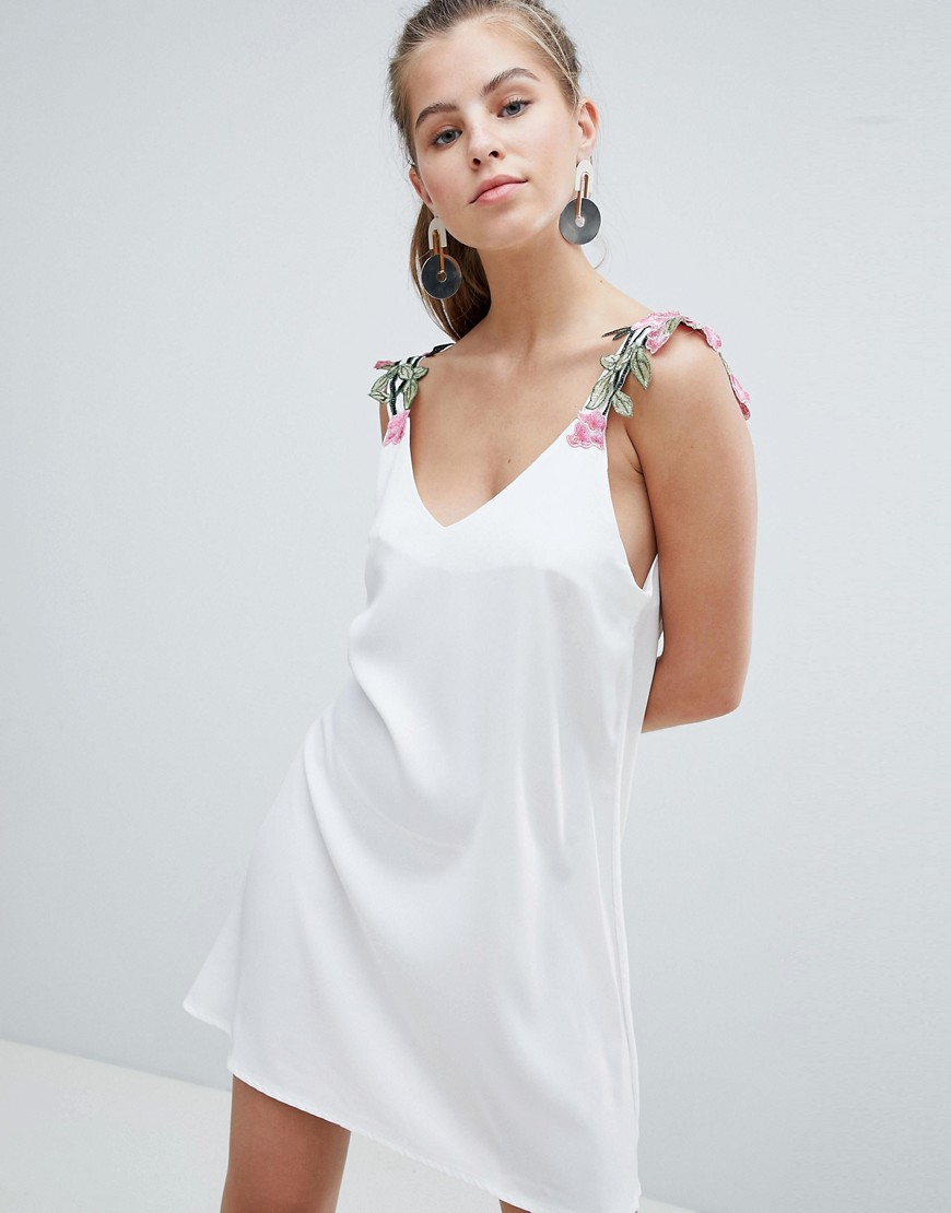 Oeuvre Cami Dress With Embroidered Strap Detail - White