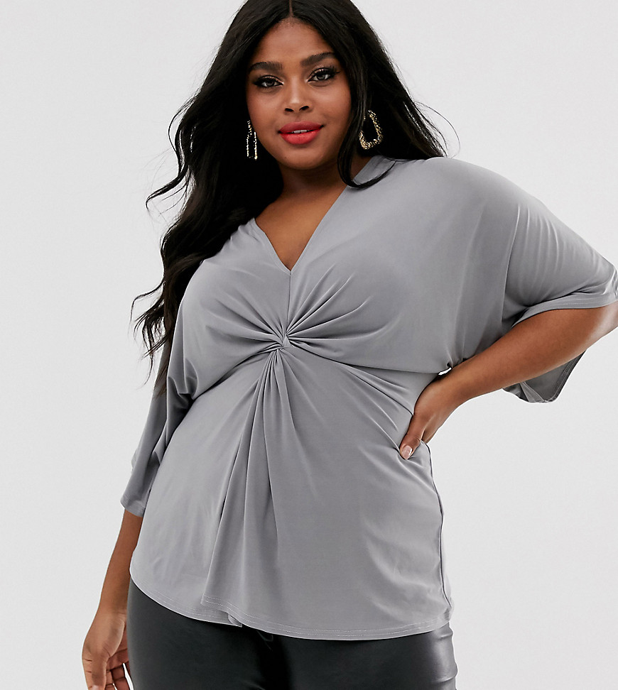 Outrageous Fortune Plus knot front jersey top in grey