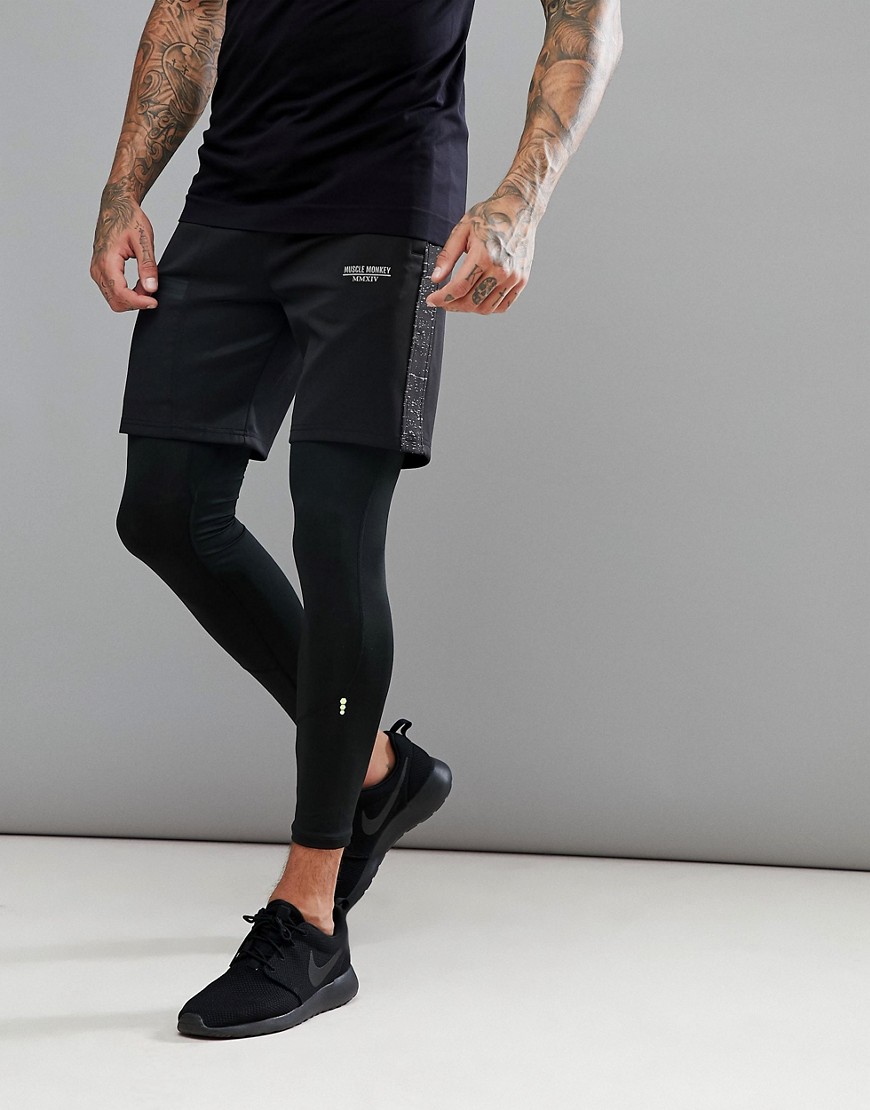 Muscle Monkey Skinny Shorts In Black With Reflective Speckle - Black