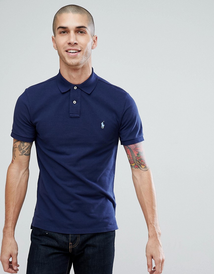 Polo Ralph Lauren pique polo slim fit in washed navy