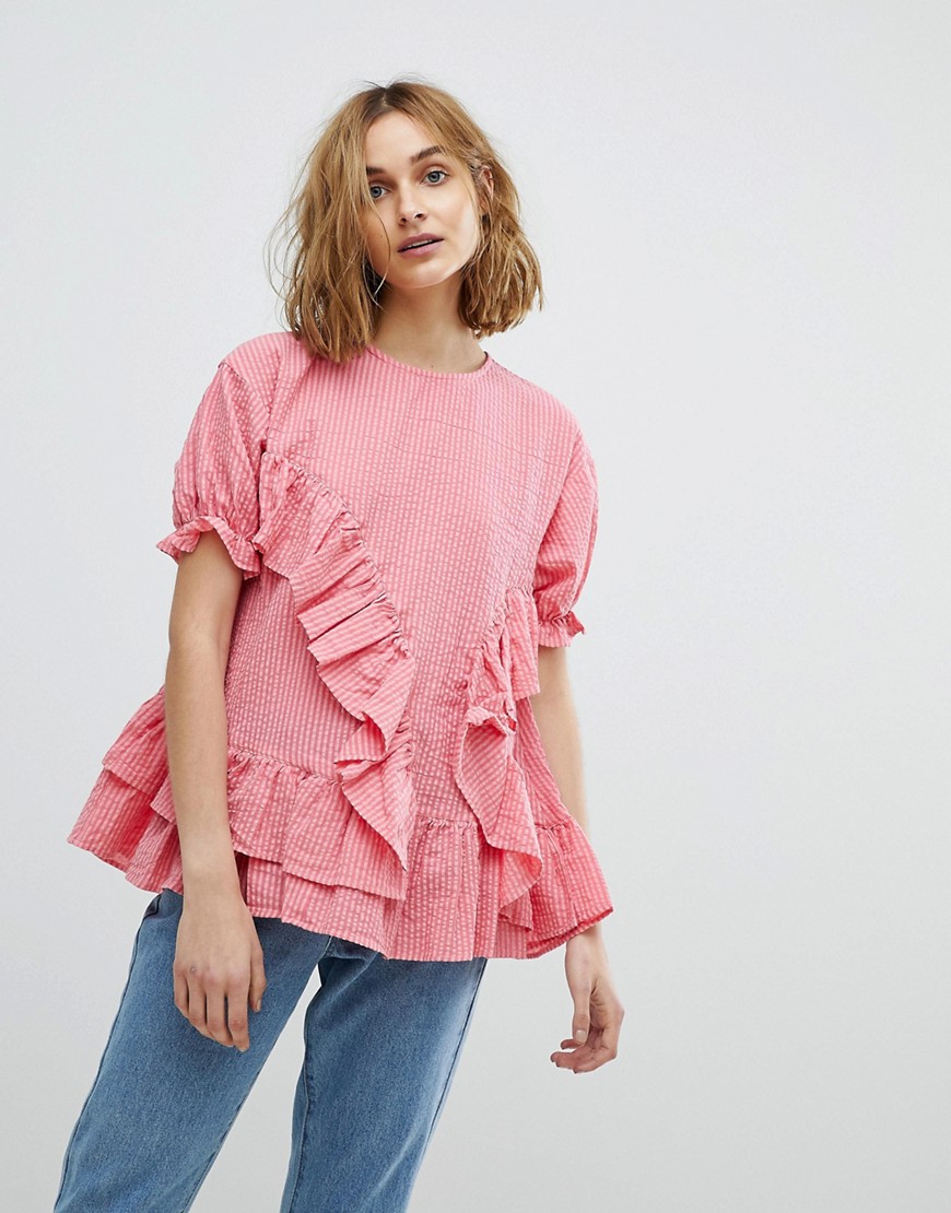 Lost Ink Smock Top With Frill Detail
