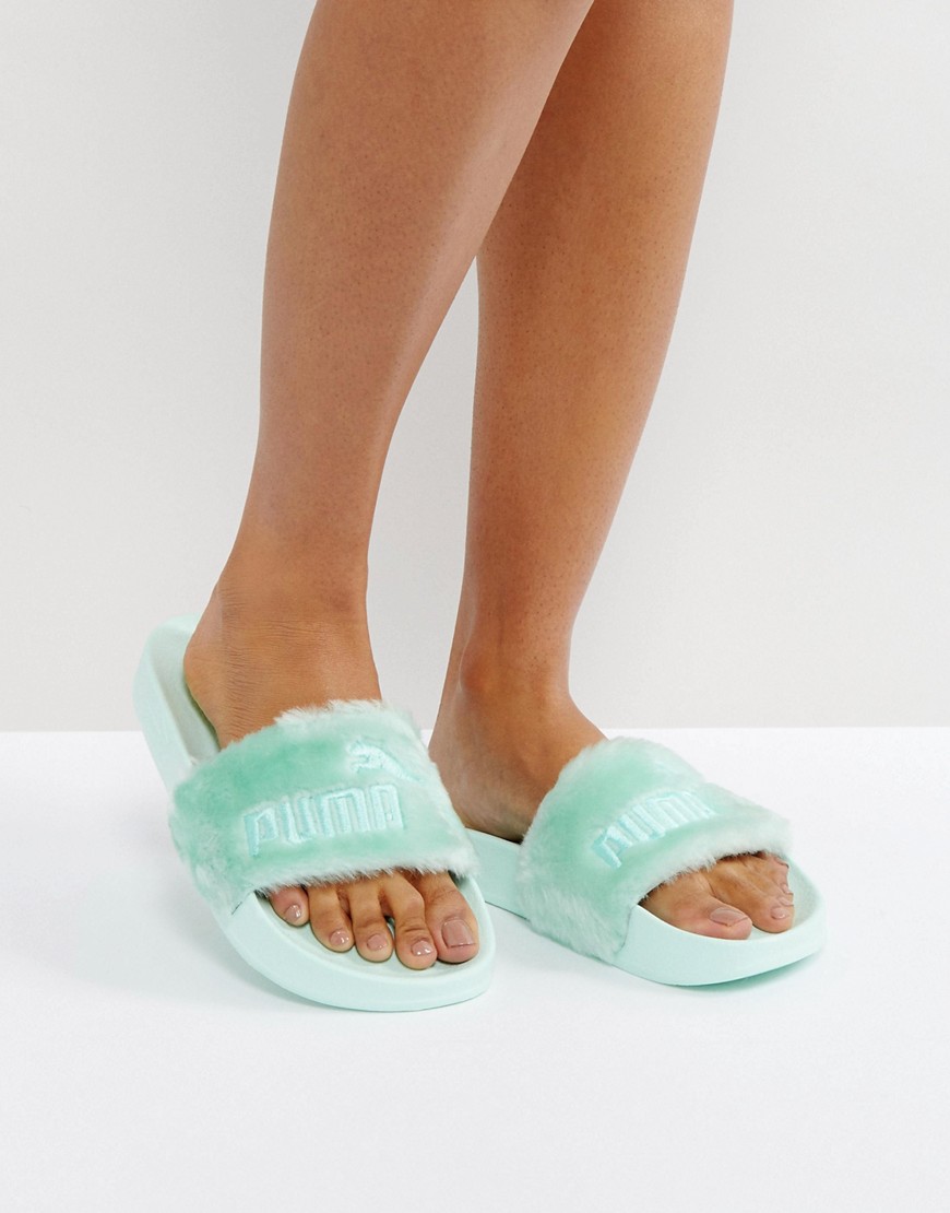 PUMA Fenty X Rihanna Women'S Faux Fur Pool Slide Sandals, Bay | ModeSens