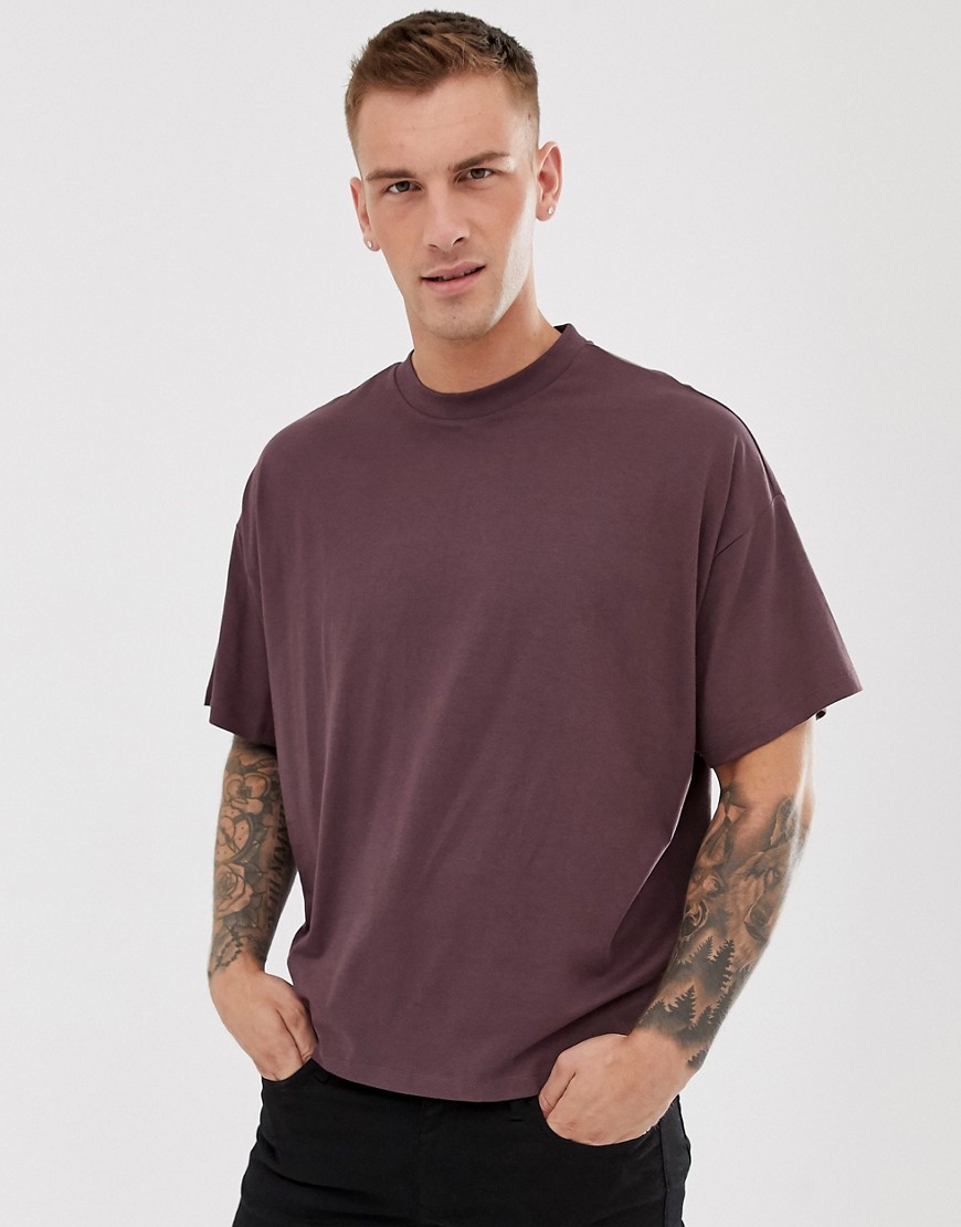 ASOS DESIGN organic oversized t-shirt with crew neck in burgundy