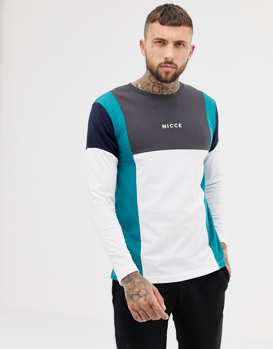 Nicce long sleeve t-shirt in white with colour blocking
