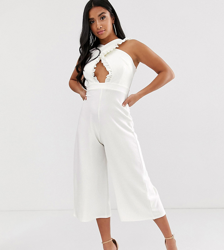 Outrageous Fortune Petite cross front jumpsuit in white