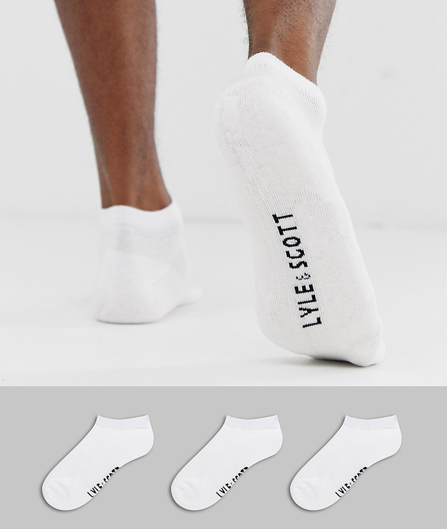 Lyle & Scott 3 pack logo trainer socks in white
