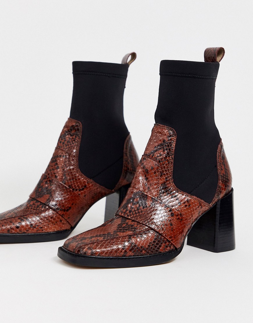 ASOS DESIGN Rhodes premium leather loafer sock boots in snake