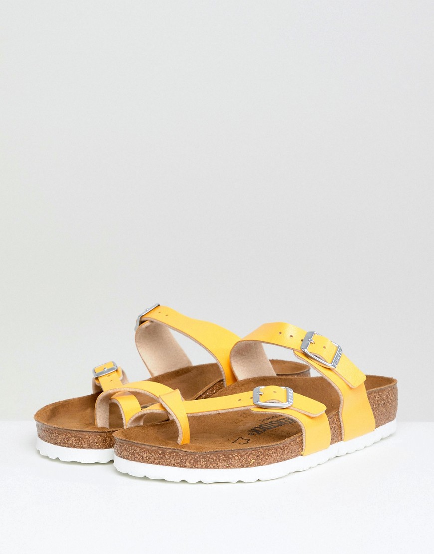 Birkenstock Mayari Yellow Cross Toe Flat Sandals - Graceful amber yello