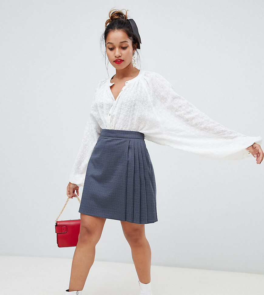 Glamorous Petite mini skirt with pleated side in prince of wales check - Navy check