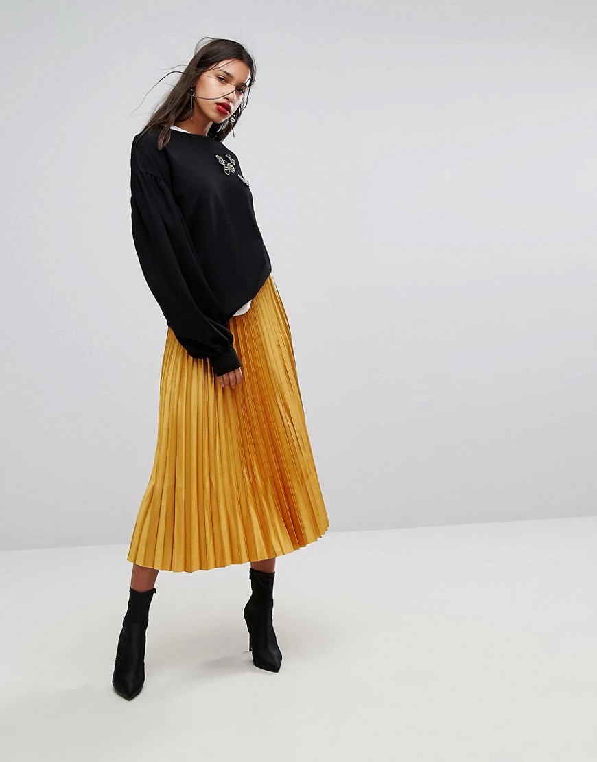 Mango Pleated Midi Skirt - Mustard