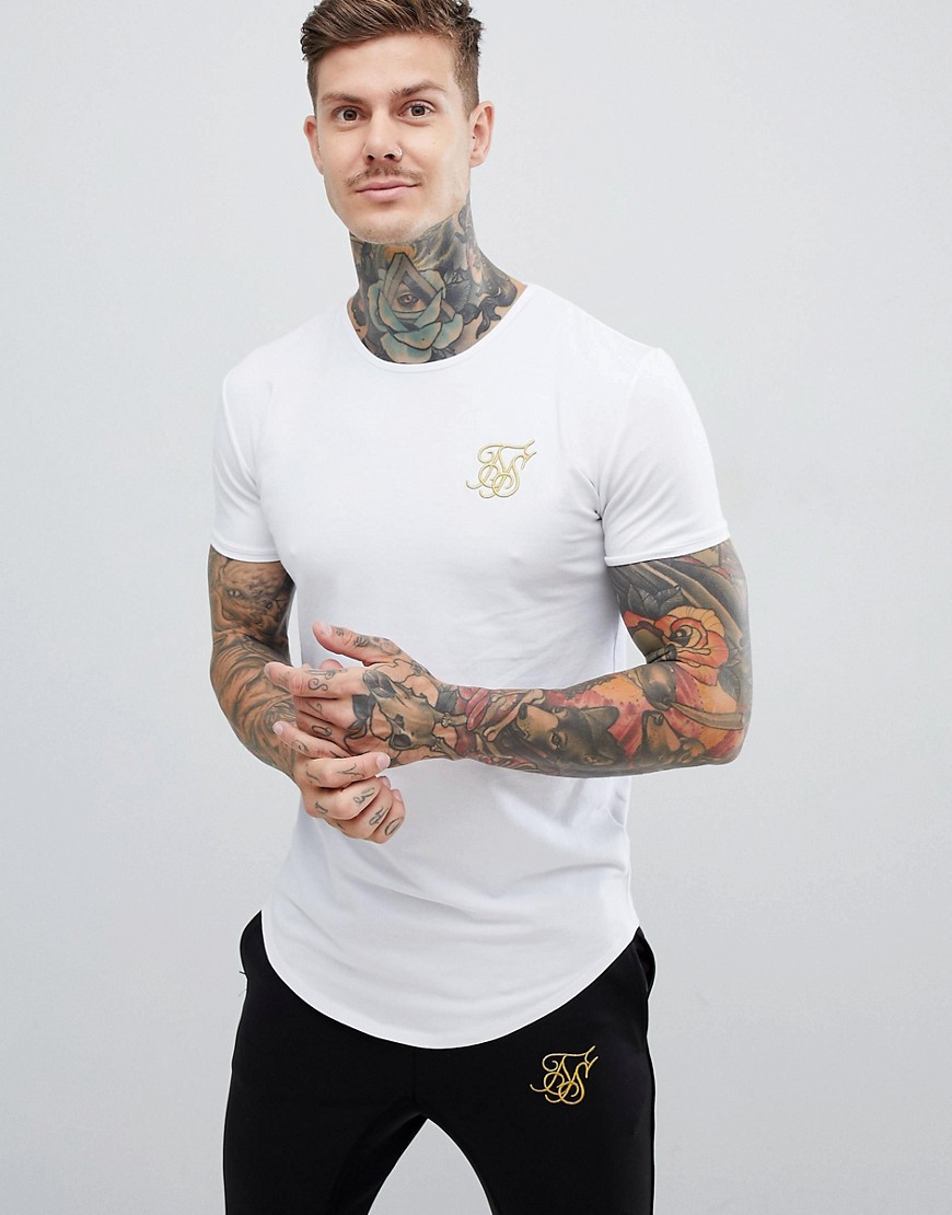 SikSilk t-shirt in white with gold logo