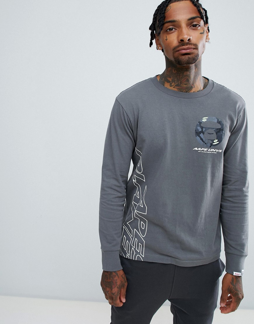 AAPE By A Bathing Ape Long Sleeve T-Shirt With Space Logo In Grey