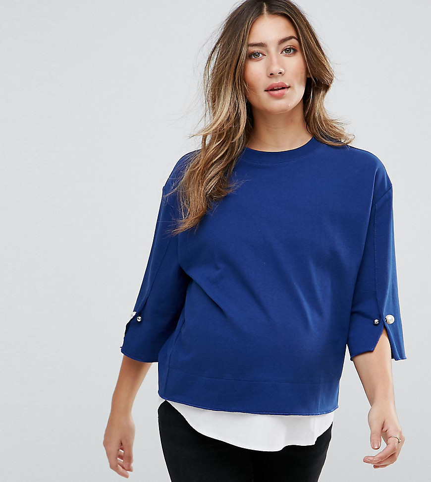 GeBe Maternity Layered Blouse With Pearl Detail At Sleeve