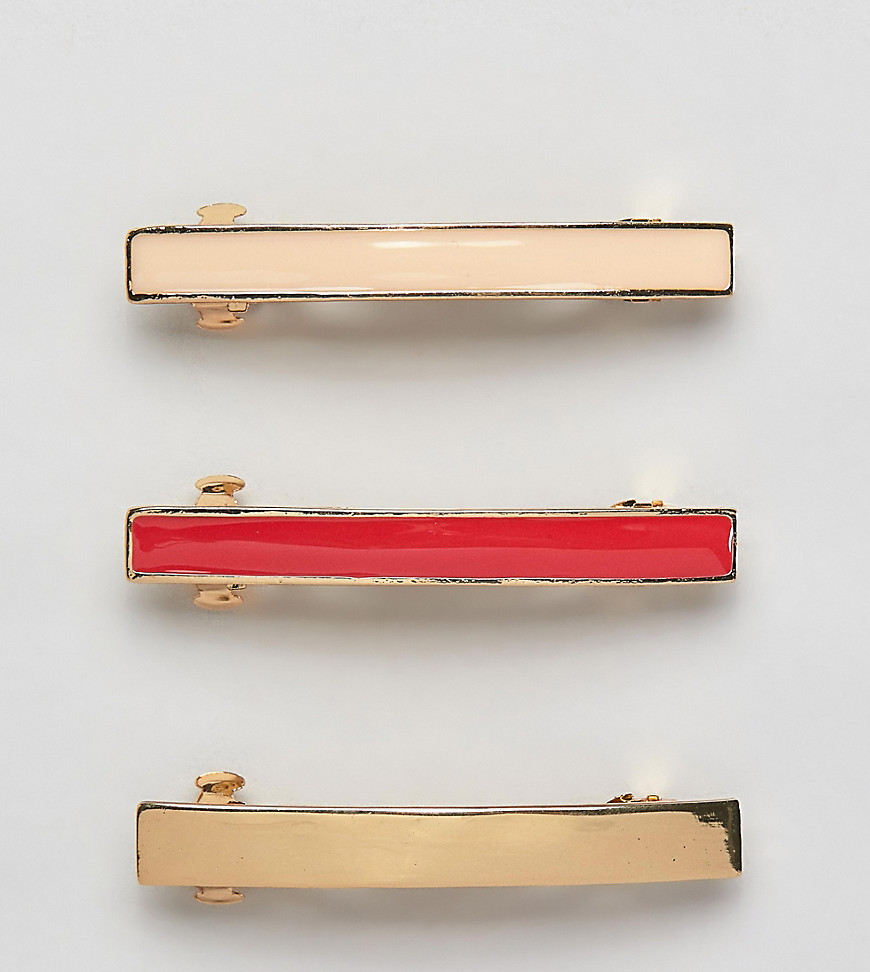 DesignB London set of 3 gold & enamel hair clips