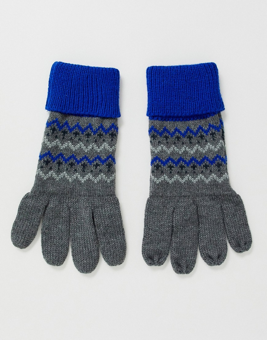 Boardmans fairisle gloves in blue