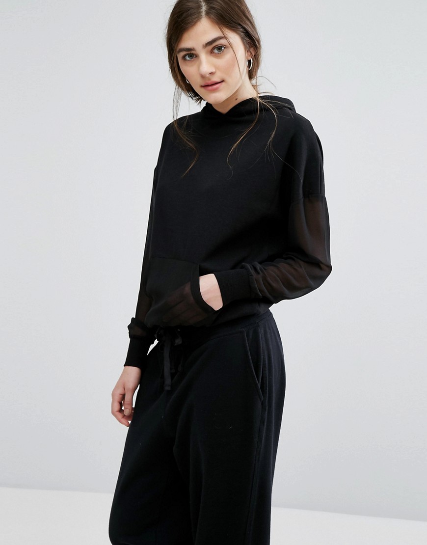 New Look Chiffon Sleeve Sweatshirt - Black