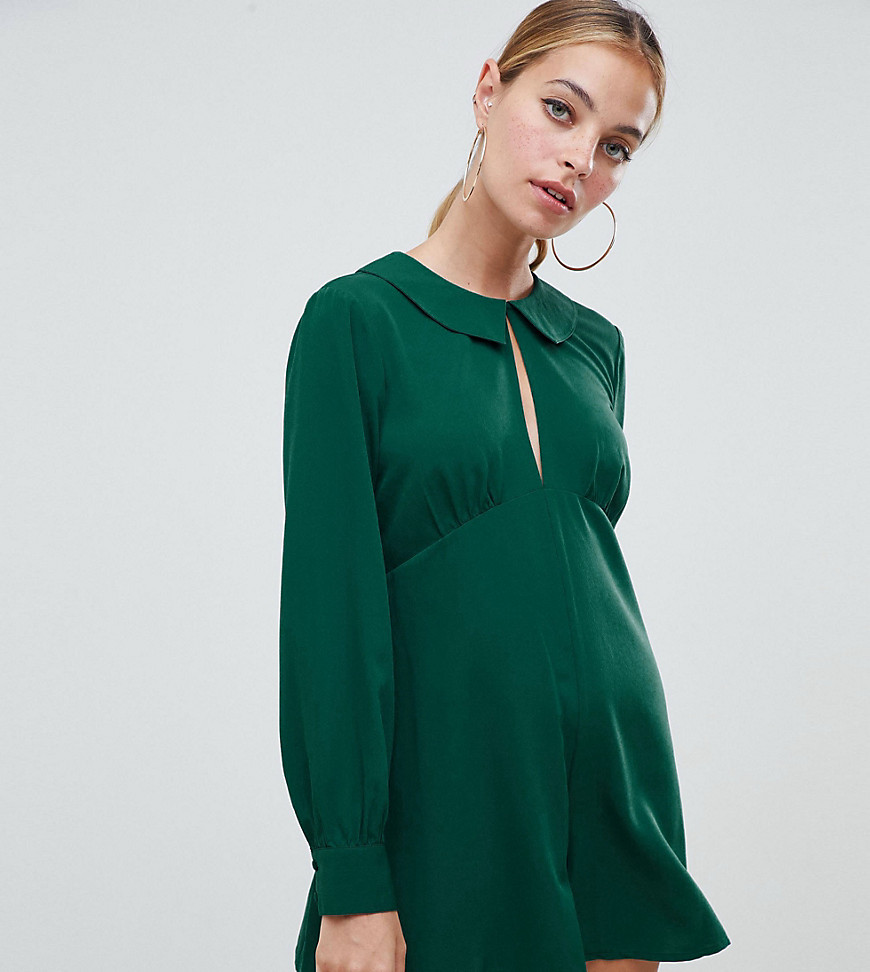 ASOS DESIGN Petite tea playsuit with cut out detail and collar