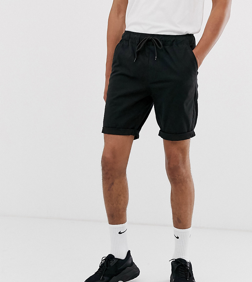 ASOS DESIGN Tall skinny chino shorts with elastic waist in black
