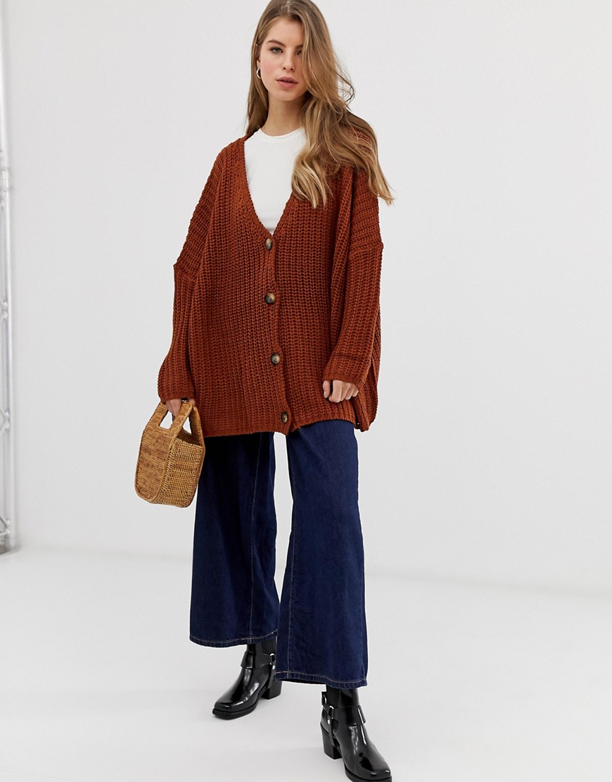 QED London oversize cardigan with faux horn buttons