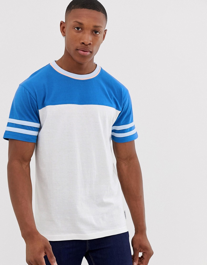 Bellfield cut and sew t-shirt with blue tipping in white