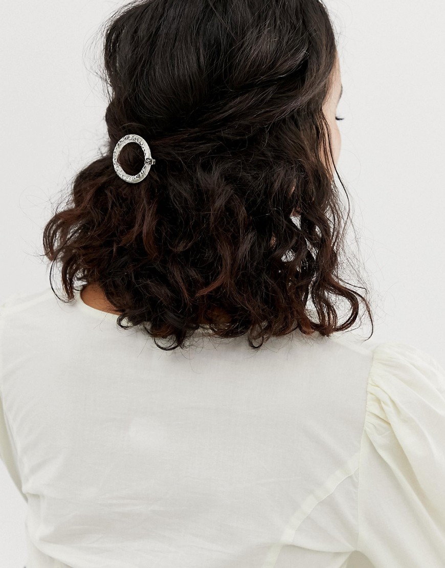 ASOS DESIGN barette hair clip in open circle design in clear marble resin