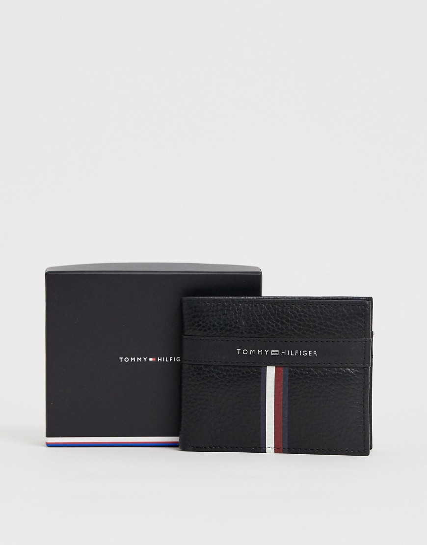 Tommy Hilfiger coporate strip leather wallet in black