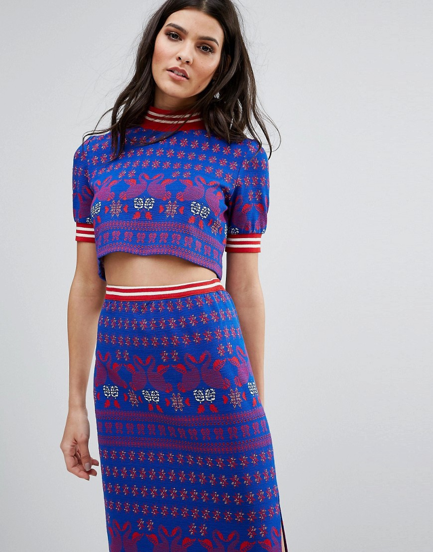 Anna Sui Runway Knitted Top Co-ord - Indigo multi