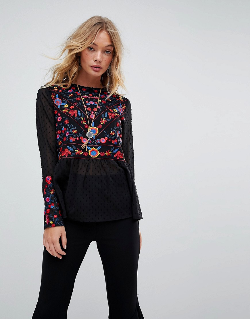 Rd & Koko Embroided Blouse With Peplum Detail
