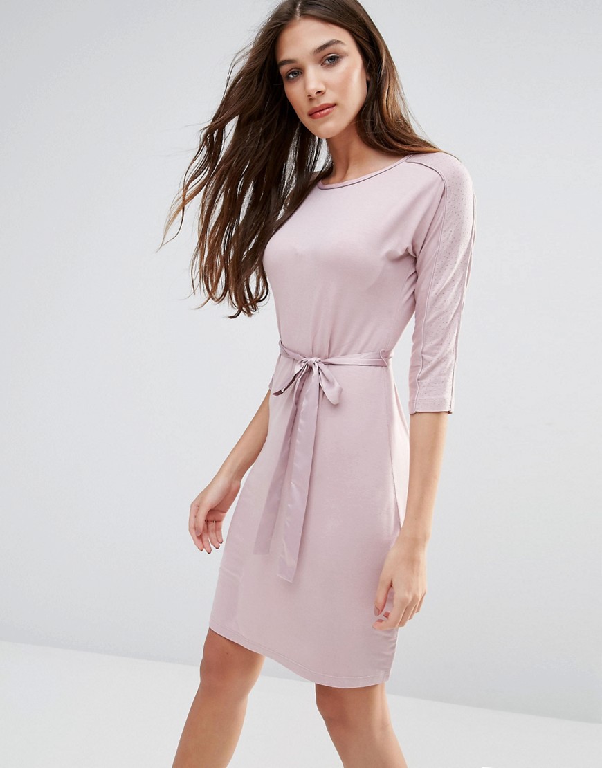Lavand Waist Tie 3/4 Sleeve Dress - Pink