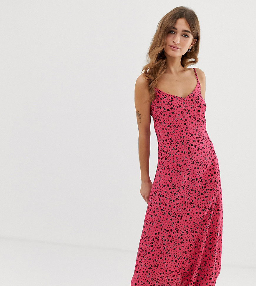 New Look Petite midi slip dress in pink