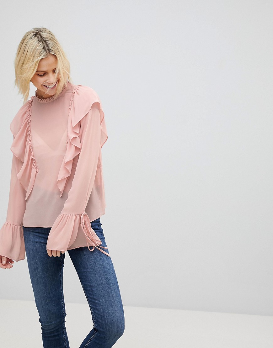 Cotton Candy LA Frill Detail Top - Dusty pink