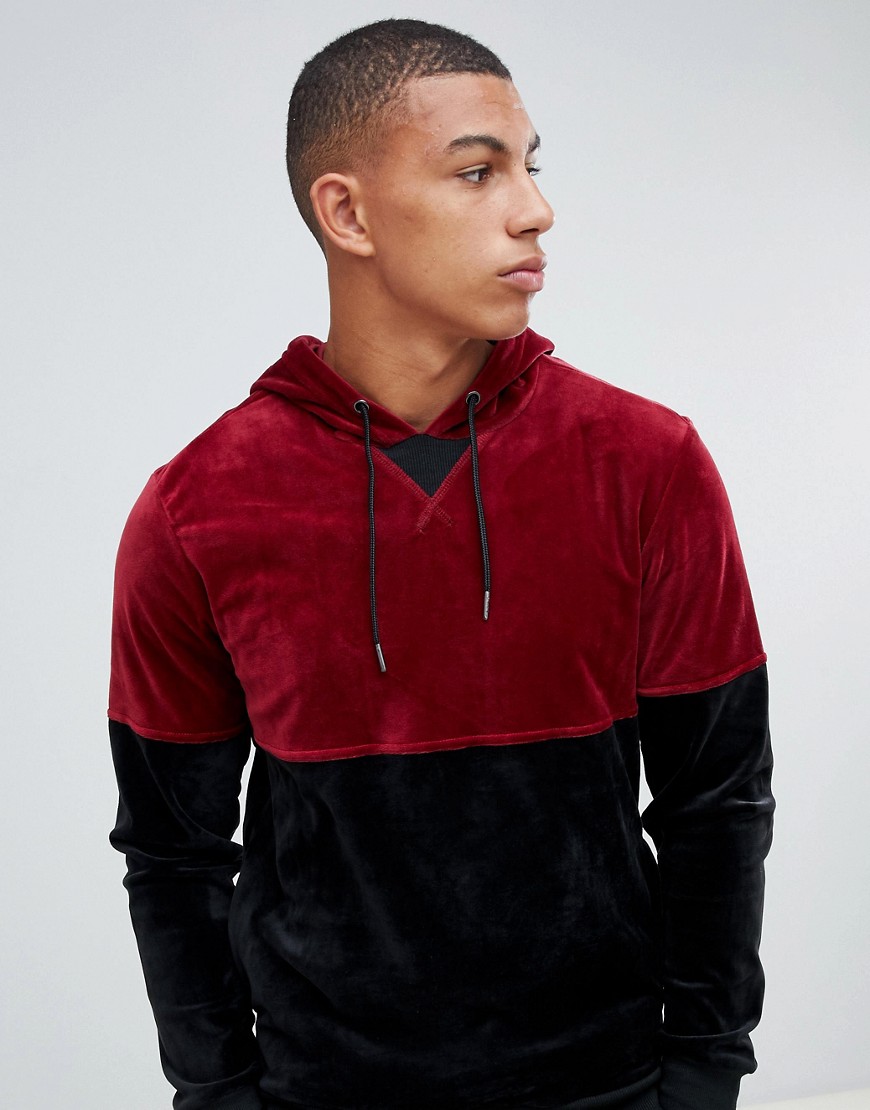 Another Influence Velour contrast Panel Overhead Hoodie