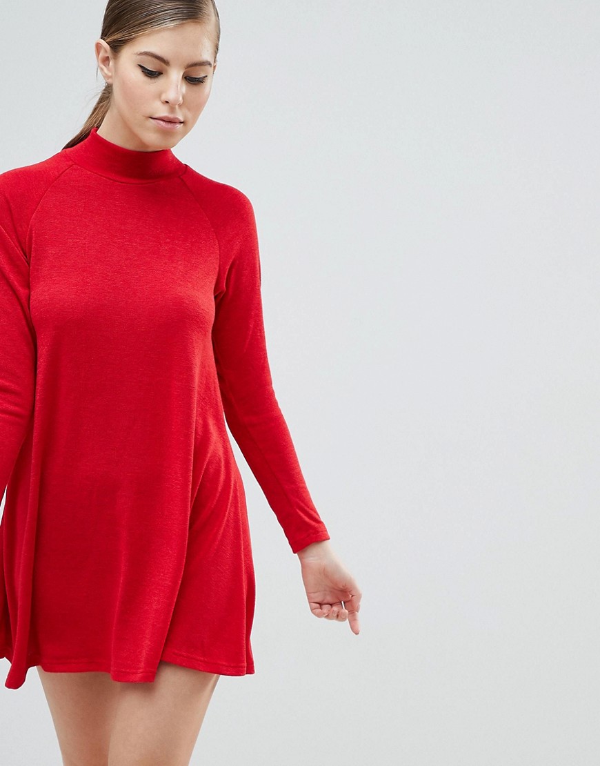 AX Paris High Neck Long Sleeve Jumper Dress - Red