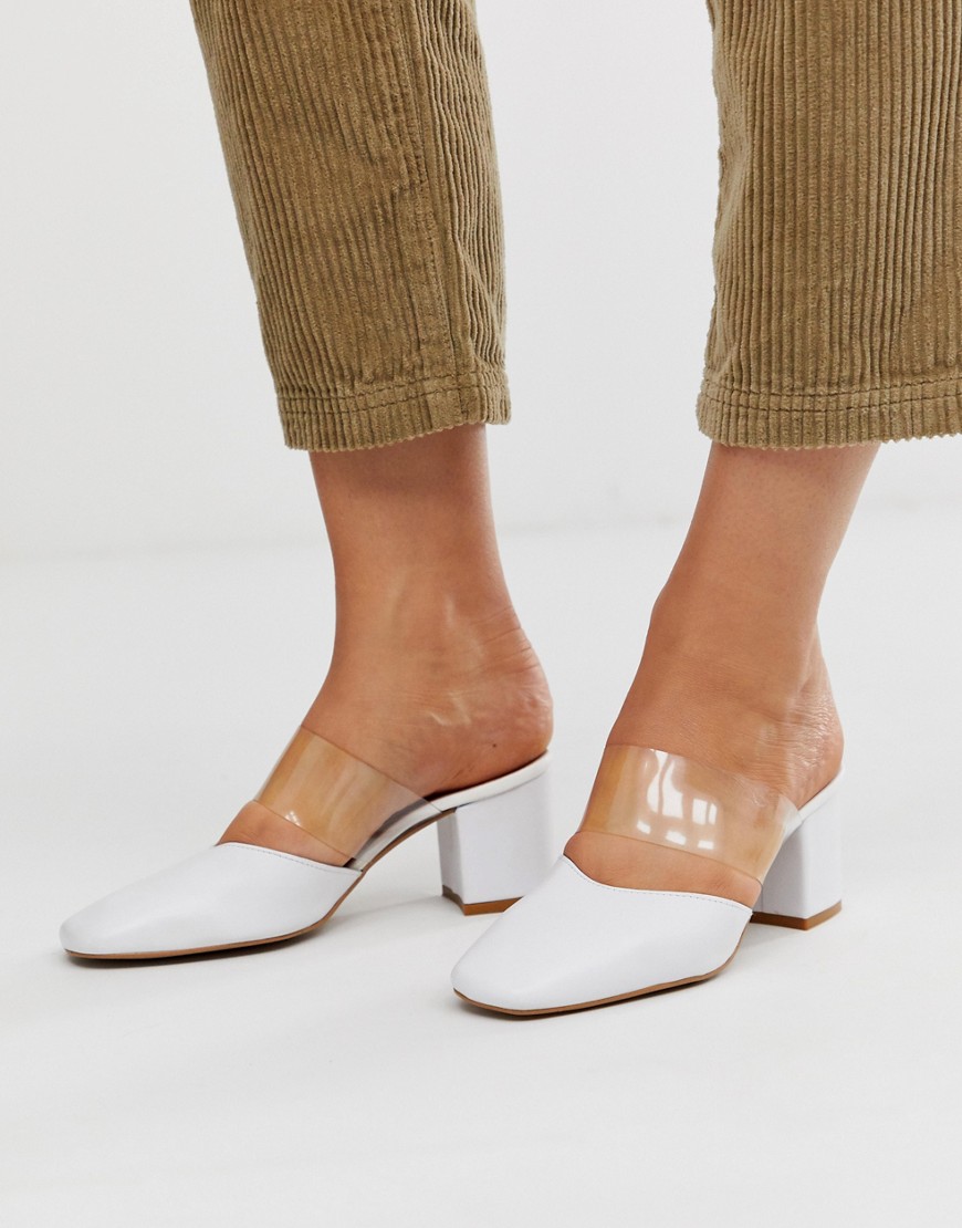 Depp leather clear strap heeled mules in white