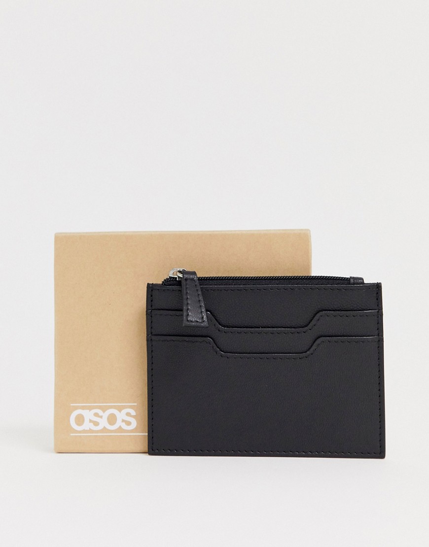 ASOS DESIGN leather cardholder with zip in black