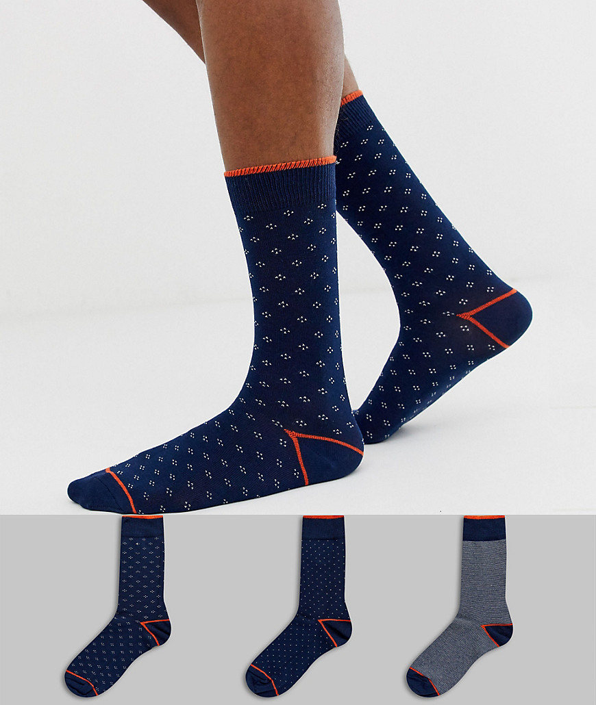 Burton Menswear socks in navy mini stripe and dot