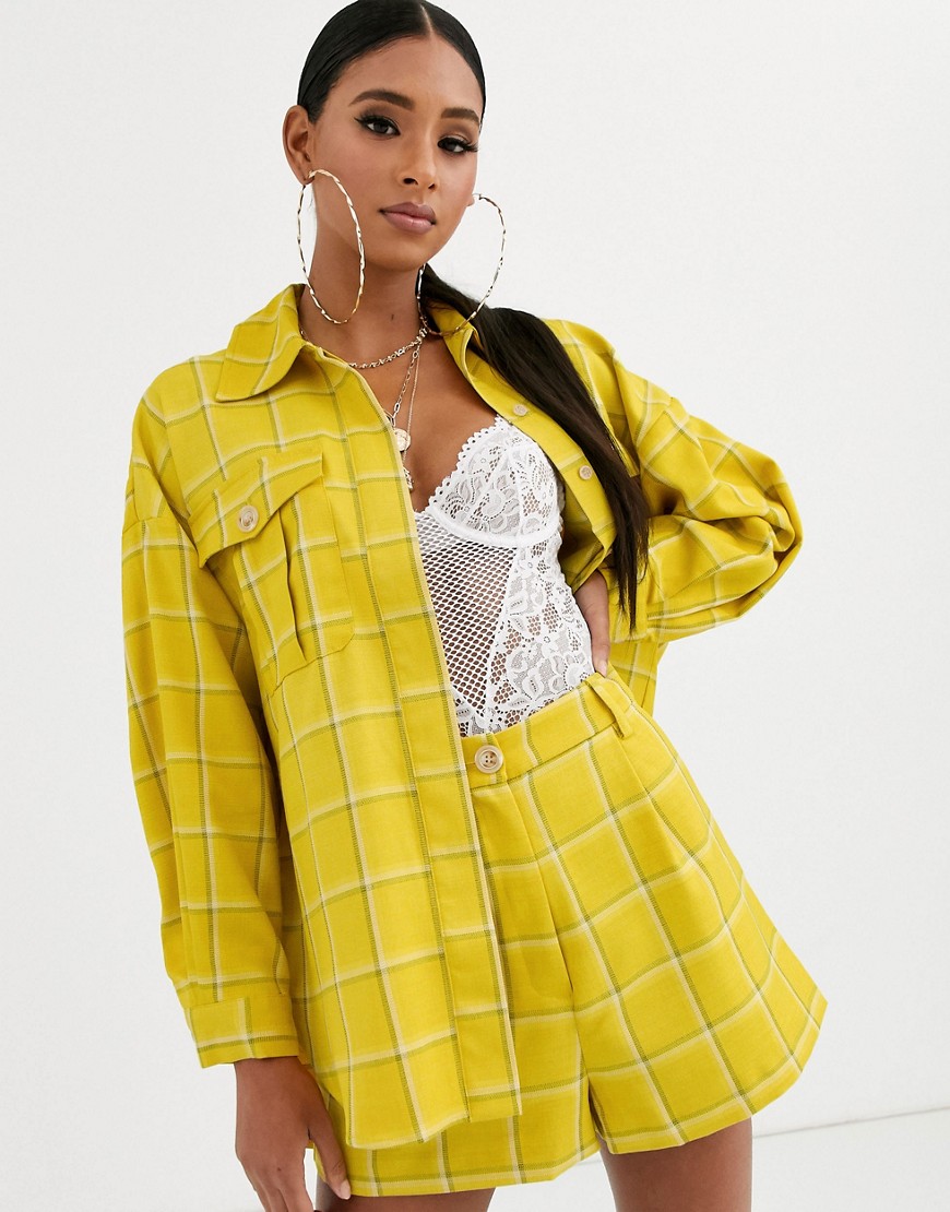 Asos Design Yellow Check Suit Shacket-multi
